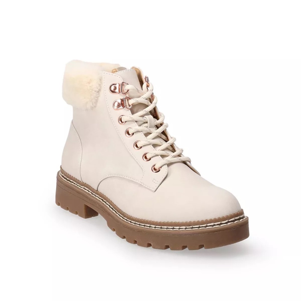 LAUREN CONRAD LC Faux Fur Ankle Boots Ivory Size 9.5